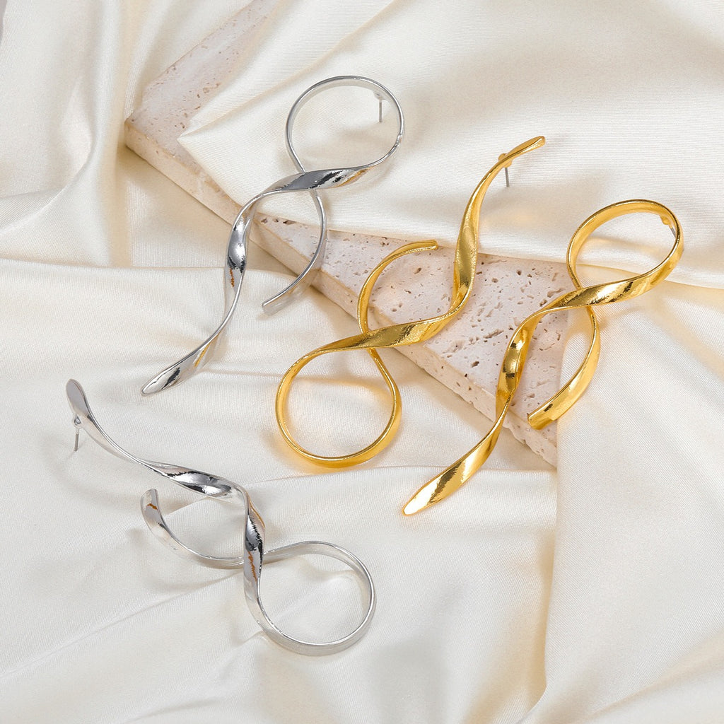 New alloy earrings exaggerated earrings female fashion niche curved lines