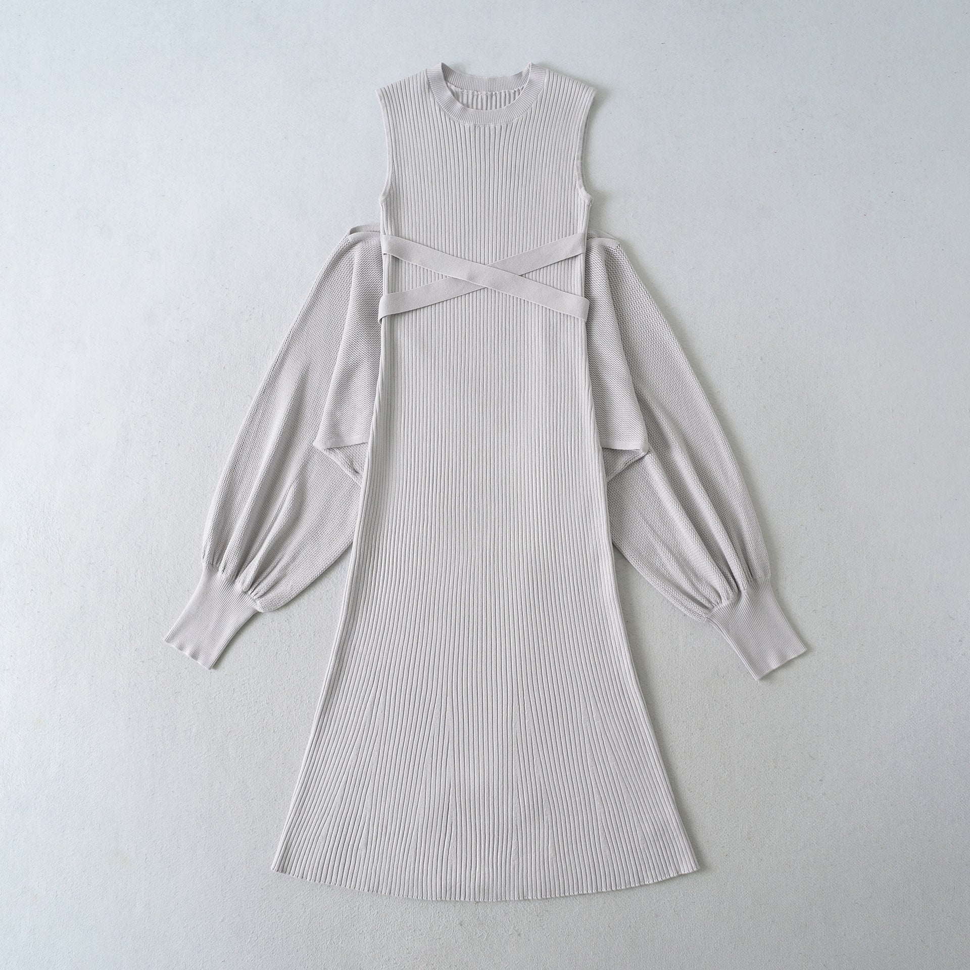 Thread slimming figure enhancing knitted skirt shawl two-piece set